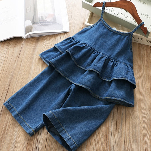 Summer Girls Clothing Set Short Sleeve + Jeans 2 Pieces Korea