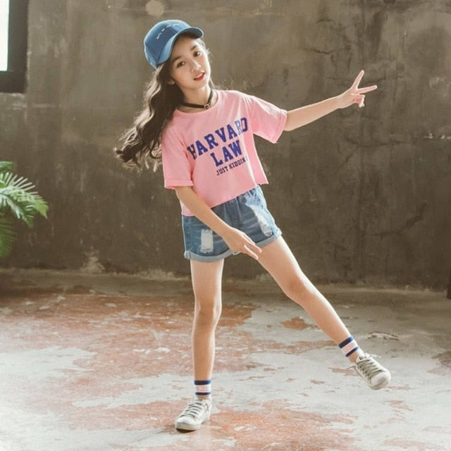 2020 Kids Girls Clothes Set Summer Short Sleeve T-shirt + jeans shorts – bucaci